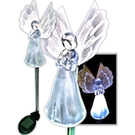 Brilliant & Mo Set of 2 Gorgeous Frosty Solar Angel Lights Garden Stakes with Fibre Optic Wings