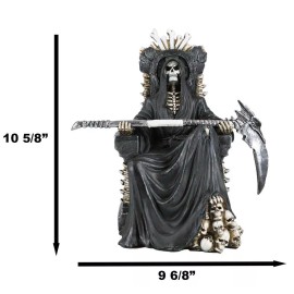 Black Holy Death Grim Reaper Sitting On Skeleton Skull Throne Figurine 10.5"H