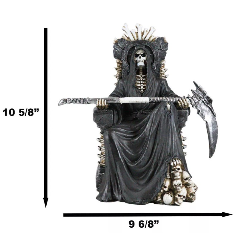Black Holy Death Grim Reaper Sitting On Skeleton Skull Throne