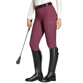 FitsT4 Sports Women's Full Seat Riding Tights with Zipper Pockets Horseback Riding Pants Equestrian Breeches for Women Burgundy S
