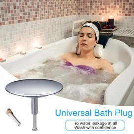 Eupneicu Universal Bath Plug Diameter 70 mm, Rustproof Bath Plug with Double Seal, Brass Drain Plug Included, for Almost Any Standard Bathtub