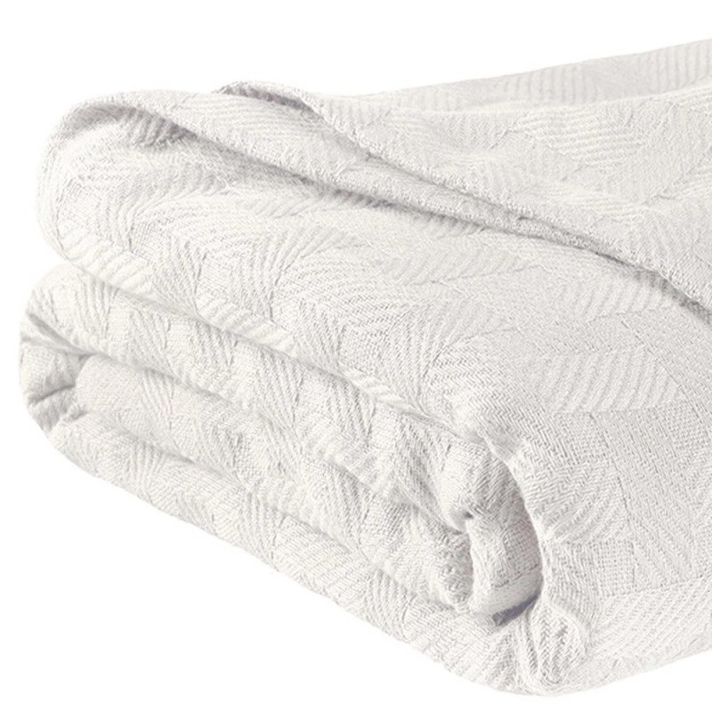 HomeRoots King White Cotton Basketweave Geometric Blanket