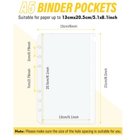 Pack of 20 A5 Binder Bags, Caianwin PVC 6 Holes Zip Folder, Waterproof Plastic Binder Pockets, Transparent Money Budget Envelopes, Budget Planner Accessories for Binder A5
