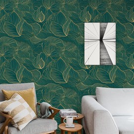 Gold Leaves Peel and Stick Wallpaper - 17.71in X 236.2in Self-Adhesive, Removable, Waterproof Vinyl for Bedroom, Living Room, Cabinets