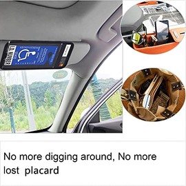 lofrcin Handicap Placard Holder for Auto, Disabled Parking Permit Sign Protector with Pen Holder, Note Paper Slot and Elastic Strap for Automotive Sun Visor - 1 Black
