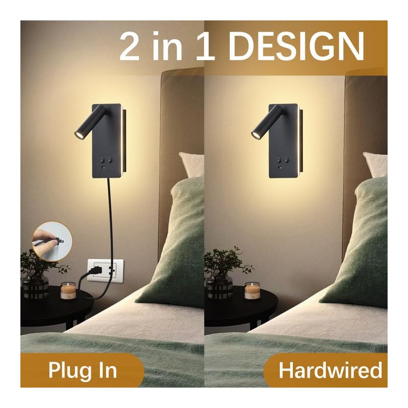 MOLUOLA LED Wall Lamp Wall Mounted Reading Lights Set of