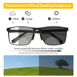 Myfeasy Photochromic Bifocal Reading Glasses for Women Men Anti-blue Light Sun Readers UV400 Far and Near Glasses 2.0x