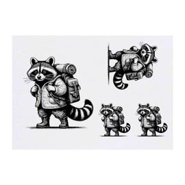 Azeeda 4 x 'Waschbär-Wanderer' Temporäre Tattoos - Wasserfest, Hautfreundlich & Ungiftig · Transfers in Verschiedenen Größen (TO00070326)