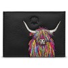 Yoshi Black Leather Highland Cow Card Holder, RFID Protection, Slim