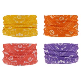 SMEHCF 4 Multipurpose Bandanas for Women Men Headband Balaclava Hair Head Scarf Face Half Airsoft Paintball Mask Neck Gaiters Breathable Reusable Washable Orange Yellow Purple Red Cashew Flower