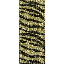 Offray Jeweled Zebra Animal Print Craft Ribbon, 1-1/2-Inch Wide by 25-Yard Spool, Metallic Gold