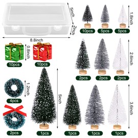 56 Pcs Artificial Mini Christmas Trees - Christmas Sisal Trees Set with Wood Base- ​Tiny Christmas Bottle Brush Tree for Christmas Party DIY Crafts Home Table Top Decor（Set-B