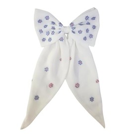 Accessory To Love All American White Hair Bow, Chiffon, Beaded Embellishments, Long Tail (White)