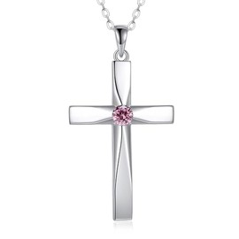 ONEFINITY Cross Necklace 925 Sterling Silver Origami Cross Birthstone Pendant Necklace Religious Cross Jewelry Gifts for Women(October)