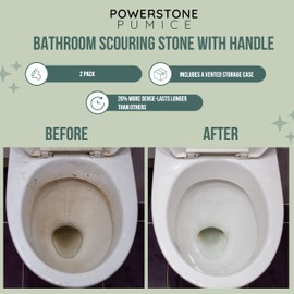 Powerstone Pumice Stone Toilet Bowl Cleaner with Handle (2-pack) - A Reliable and Harmless Solution for Cleaning Limescale Deposits & Hard Water Stains on Toilets, Grills, Tiles, Grout & Pools
