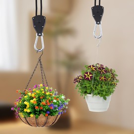 4 x Ratchet Hangers, Rope Ratchet with Hooks, Adjustable Rope Ratchet with Hooks, Rope Hook Ratchet, 2 m 1/8 Inch Adjustable Rope Hanger, Pull Ratchet Rope for Plant Lamp Light