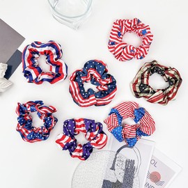 Patriotic Hair Tie 4th of July Hair Band Ponytail Holder American Flag Hair Accessories for Women Girl Hair Scrunchies 7pcs Red White Blue Hair Ties TSFQ05 (7pcs Hair Tie)