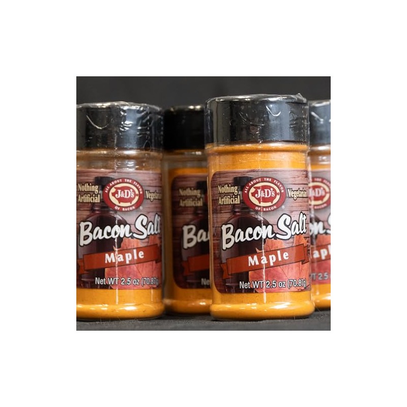 J&D's Bacon Salt, Maple, 2.5 Ounce, Bacon Flavored Seasoning, Kosher,