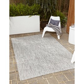 Unique Loom Outdoor Solid Collection Area Rug (7' 10" x 10' Rectangle Light Gray/Ivory)