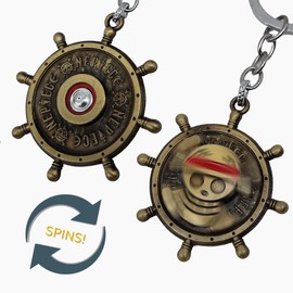 Weeb Keychains One Piece Anime Keychain with Jolly Roger Charm, One Piece Luffy Merch with Gift Box, Straw Hat Keyring & Phone Charm, Cool Key Chain Gifts For Men & Women | Spinning Luffy Jolly Roger