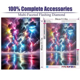 puonidwo 5D Colorful Lightning Diamond Art Kits for Adults Beginners,DIY Full Round Drill Diamond Painting Kits, Paint by Diamonds Dot Gem Art,Home Wall Decor 12X 16 Inch