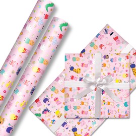 PIG1 Wrapping Paper 5 Sheets Wrapping Paper Sheets, 50 * 70cm Cartoon Birthday Wrap ping Pa per for Present Durable Gift Wrap Pack Paper Recyclable for Kids Boy Girl Party Favor Decorations