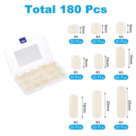 PATIKIL M4 Nylon Spacer Set, 180Pcs Non-Threaded ABS Round Spacer Standoff Assortment Electrical Outlet Spacers for PCB Motherboard, Circuit Board, Switch and Receptacle, White