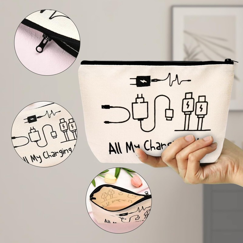 Charging Cable Organizer Bag, All My Charging Stuff Travel Pouch,