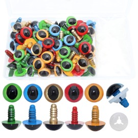 BESTCYC 1Box(100Pcs) 15mm Plastic Safety Eyes Flat Pupil Stuffed Animal Eyes Cat Eyes with Washers for DIY Amigurumi Stuffed Animal, Toy, Doll DIY Making Supplies (Blue/Green/Red/Gold/Orange)