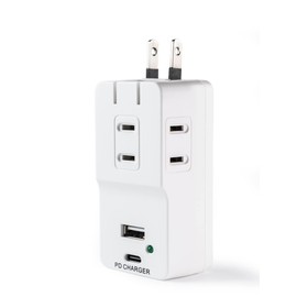 TOP-FLEX USB Outlet Power Strip with 3 AC Outlets and 2 USB Ports, Fast Charging, Lightning Surge, 1400W, Compact, Lightweight, Foldable, PSE Certified (USB-A Port*1 + PD Port*1)