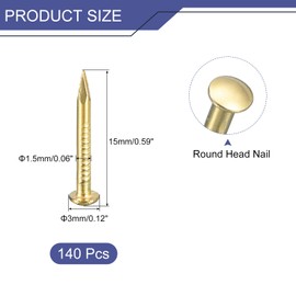 uxcell 140Pcs Small Tiny Nails 1.5x15mm(DxL) Tiny Brass Nails Hardware Round Head Brass Nail for Wooden DIY Projects Decorative Boxes Household, Brass Tone