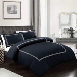 My Home Store Duvet Cover Hotel Quality 200TC Bedding Set Duvet Sets Soft Breathable 100% Poly Cotton Quilt Cover with Pillowcases (Bratta Stitch Black/White, Single)