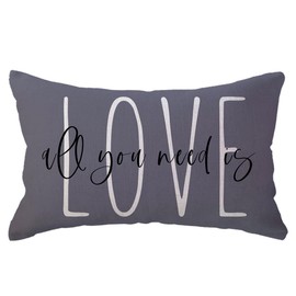 Decorative Lumbar Pillow Cases All You Need is Love Throw Pillow Covers 12x20 Valentine's Day Decorations for Sofa/Couch/Porch (Grey)