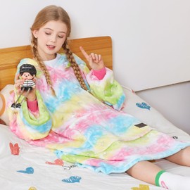 Catalonia Classy Oversized Fleece Hoodie Blanket, Soft and Warm Blankets Hoodie Children, Portable Blanket with Large Front Pocket for Teenagers, Girls and Boys, Christmas Gifts, Rainbow Stars