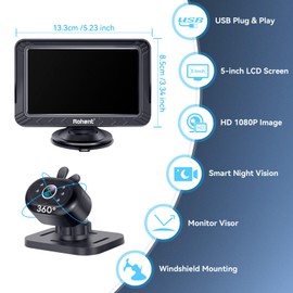Rohent Baby Car Camera 5-Inch for Backseat: USB Plug and Play Easy to Install for New Parents - HD 1080P Clear Night Vision Car Seat Camera for Rear Facing Infant 360° Rotating for Larger Cars SUV