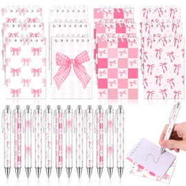 Sanixin 24 Pcs Coquette Bow Notepads Set Pink Bow Ballpoint Pens withCute Bow Spiral Notebooks for Office Party Favors SuppliesSupplies