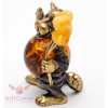 Solid Brass Amber Figurine of tiger holding flowers or amber