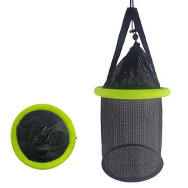 Aventik Floating Fish Basket Nylon Net Cage for Live Bait Storage, Kayak Fishing Accessories, 15.7in/40cm Height 9.8'' Diameter (Diameter of The Bottom: 9.8"/25cm)