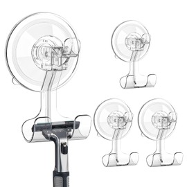 Teletrogy Suction Cup Razor Holder 4 Pack, Reusable Powerful Shower Suction Hooks Razor Holder for Inside Shower, Waterproof Shaver Holder for Kitchen Bathroom Door Glass Loofah Towel Robe Wreath