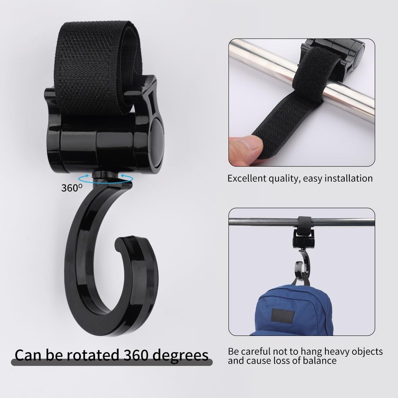 4PCS Walker Hook Hanging, 360°Multipurpose Rotation Stroller Clip Diaper Bag