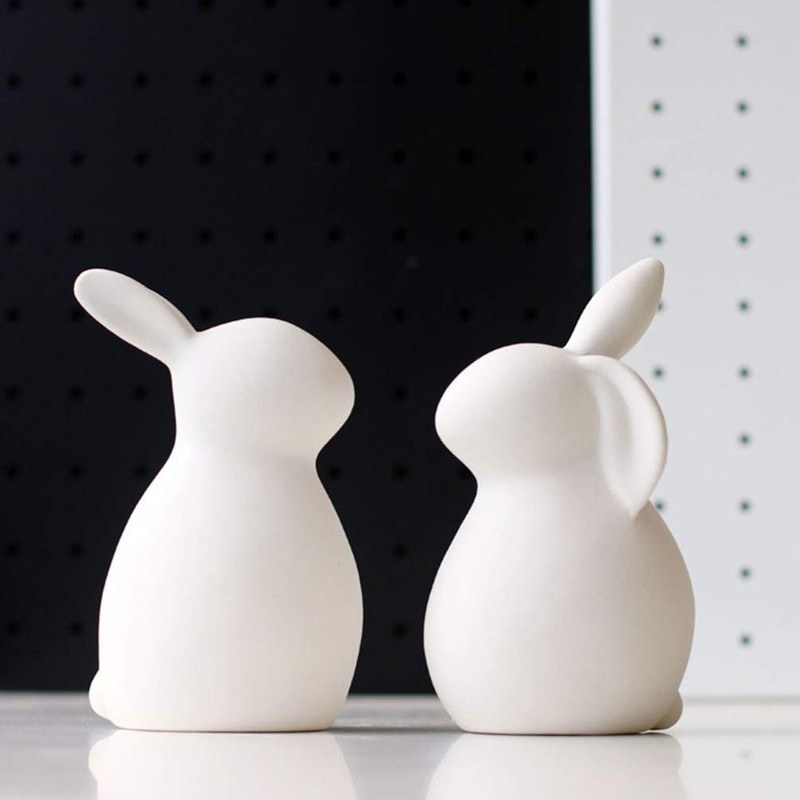 PRETYZOOM Ceramics Bunny Figurine Easter White Bunny Figurines Home Decor