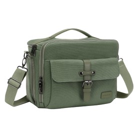 MOSISO Cámara Bolsa,DSLR SLR Lona Estuche de Cámara,Vintage Acolchada Cámara Compacta Crossbody Bandolera Bolsas Mensajero con Lluvia Cubierta&Asa,Fotografía Bolsa para Canon/Nikon/Sony,Verde Ejercito