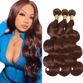 22 22 22 Inch Color 4 Bundles Human Hair Dark Brown Body Wave Human Hair Bundles Brazilian Chocolate Brown Bundles Hair Weave Color 4 Body Wave Bundles