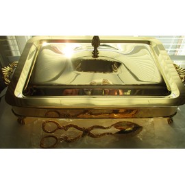 3 Qt. Oblong Buffet Server w/Dome Cover 14.5" x 9.5" Baking Dish w/Serving Tongs