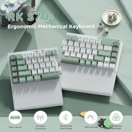 RK ROYAL KLUDGE RKS70 Ergonomic Split Mechanical Keyboard, Wireless Bluetooth/2.4G/Wired Keyboard with Wrist Rest, 75% RGB PC Gaming Keyboards for Win/Mac, Hot Swappable Silver Grey Switches, White