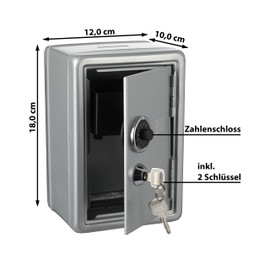 Money Box Safe with Money Slot │ Metal 12 x 18 x 10 cm Silver │ 2 Keys Combination Lock (1 x Money Box Safe Silver)