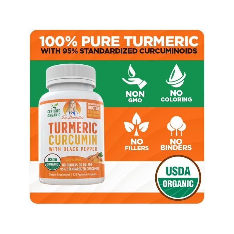 Organic Turmeric Curcumin with Black Pepper Extract 2000mg - High