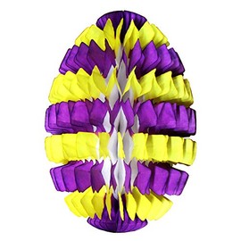 3-Pack Large 16 Inch Honeycomb Tissue Paper Easter Egg Decoration, Striped Yellow & Purple