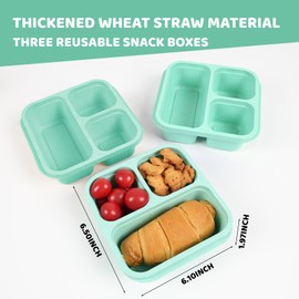 Bento box, 4 snack containers with 3 compartments, Reusable Bento Lunch Box Set for Kids and Adults, Sturdy and Easy-to-Clean Meal Prep Containers, Work, and Travel (4PCS(Green))