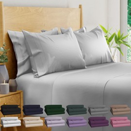 BAMPURE Luxury Series 6 Pcs Queen Sheet Set - 100% Pure Viscose derived from Bamboo Sheets Queen Size - Super Soft Queen Cooling Sheets for Hot Sleepers - Up to 16’’ Deep Pocket Queen Sheets (L Gray)